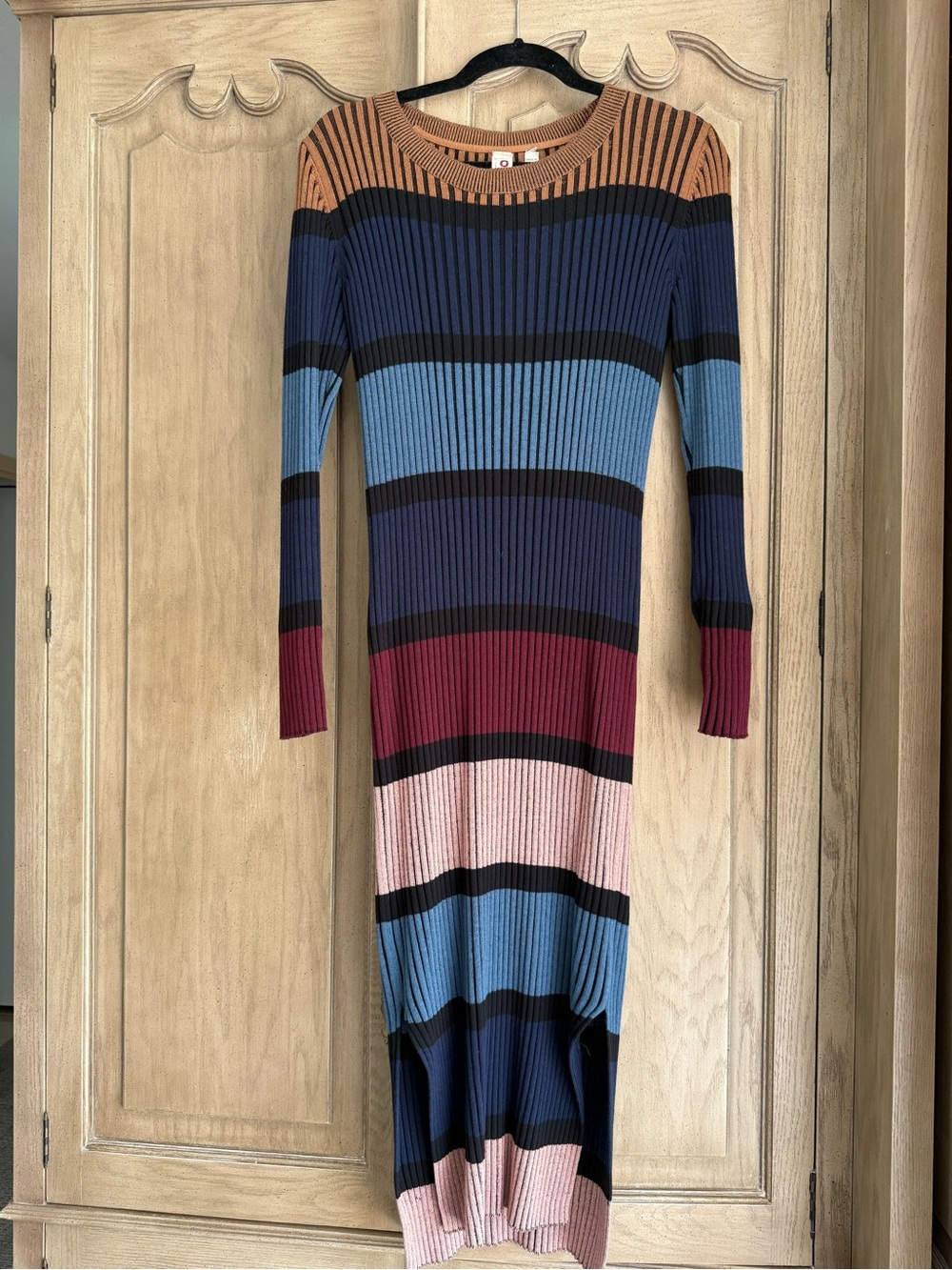 dolan Long-Sleeve Ribbed Maxi Dress in Navy, Sky Blue, Rust, Burgundy, Blush